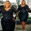 ASO EBI Plus size Black Mermaid Prom Dress in rilievo in rilievo Formale Partito Formale Secondo ricevimento di compleanno abiti da fidanzamento abiti da abiti DE DE Soiree ZJ