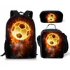 Mochila moda jovem esportes bola 3d impressão 3 pçs/set estudante sacos de viagem portátil daypack almoço saco lápis caso