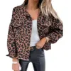 Vintage denimjackor för kvinnor 2024 Leopard Demin Jacket Trendig långärmad Slim Winter Jacket Kvinnor Rockar Löst 240313