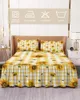 Jupe de lit rustique fleur de tournesol, Plaid jaune, couvre-lit élastique avec taies d'oreiller, housse de matelas, ensemble de literie, drap