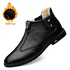 Stövlar mäns äkta läder höga topp casual skor kvalitet ko affärsarbete vinter varm fotled
