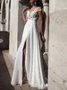 Summer Bohemian Lace Chiffon Wedding Dresses A Line Sheer Neck Cap Sleeves Appliques Long Beach Garden Bridal Gowns Plus Size BC18466