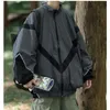 sports Casual Mens Charge Jacket Reflective Strip Patchwork Stand Collar Male Coat Thin Oversized Harajuku Outdoors Windbreaker 15mJ#