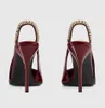 Factory Outlet - Signoria Sandali da donna Scarpe Slingback in pelle verniciata Vino-rosso Nero Tacchi alti estivi Festa nuziale Scarpe a punta Décolleté da donna EU35-41