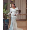 Ebi Oct arabe Aso grande taille sirène robe de mariée blanche en dentelle pailletée Sexy robes de mariée scintillantes robes ZJ es