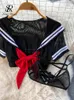 Arbetsklänningar Singreiny Preppy Style Cosplay Sheer Nightsuits Female Bow Sweet Short Top Mini Kjol Thongs 2024 Transparent Erotic Porn