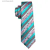 Neckband Elegant Teal Pink Stripe Men binds Floral Silk Kerchief Cufflinks Set Luxury Slips Groom Wedding Party Designer Barry.Wang 6371 Y240325