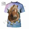 FI NOWA T-shirt Hot Hot 3D Animal Horse Print for Men and Women's Horse Racing Harajuku Streetwear Krótkie rękawe Tops I1aa#