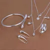 Fashion Silver Plated Exquisite Water Drop Armband Halsband Earring Ring Water Drop Set