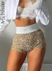 Cekin szorty Women High talia spodenki Bling Party Club odzieży Mini Shorts Black Shorts Glitter Sexy Shorts Ubrania 240312