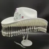 Hats Fashion Rhinestone Fringe Cowgirl Hat Solid Color Western Cowboy Cap z regulowanym sznurkiem szerokim brzegi jazzowy czapkę