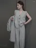 Kvinnors tvåbitar byxor Autumn Winter Women Sticked Three Set Cardigan tröja Single Breasted Vest Tops och Wide Leg Fashion Elegant