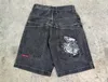 JNCO Number 7 Dice Graphic Severied Jeans Shorts Men Hop Hop Vintage Baggy Black Dener Shorts Y2K Gothic Knee Pants 240320