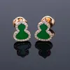 Boucles d'oreilles petites gourdes plaquées argent 925 en or rose 18 carats avec bord rubis plein de boucles d'oreilles en agate verte Fritillaria blanche