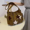 Totes Borsa a tracolla carina da donna Borsa a tracolla di grande capacità in tela per la spesa quotidiana Applicazione di stelle Y2K Street Style Scuola per adolescenti Studenti