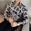 Camicie casual da uomo Camicia stampata a fiori a maniche lunghe di lusso per uomo coreano scollo a V slim fit smoking taglie forti abbigliamento floreale