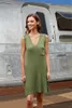 Party Dresses Summer 2024 Women's V-Neck Solid Color Dress With Pockets Loose Slit Skirt