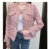 Damenjacken Herbst Winter Vintage Rosa Tweed Webart Jacke Mantel Frauen Kleiner Duft Koreanische Quaste Woll Elegante Oberbekleidung Weiblich