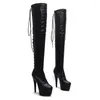 Tanzschuhe für Damen, 15 cm, PU-Obermaterial, Plattform, sexy High Heels, Oberschenkelstiefel, Pole 15-035