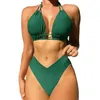 Costumi da bagno da donna Costume da bagno da donna Scollo a V profondo Imbottito senza schienale Bikini sexy Senza ferretto Reggiseno con lacci estivo Mutandine a vita alta Costumi da bagno