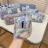Cosmetic Bags Makeup Brush Organizer Storage Bag Fashion Blue Fresh Flower Make Up Student Large Capacity Pen Pencil Pouch