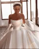 Vintage satin ball gown Wedding Dress for bride pearls strapless arabic Vestido De Noiva sweep train robe mariage Bridal gowns