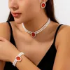 Ensemble de boucles d'oreilles et collier multicouches pour femmes, chaîne de perles d'imitation, accessoires de bijoux de mariage