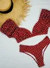 Damenbadebekleidung Polka Dots V-Ausschnitt Mittlere Taille Bikini 2024 Weiblicher Badeanzug Frauen Zweiteiliges Set Badende Badeanzug Schwimmen