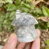 Decorative Figurines 5.2cm Natural Moss Agate Crystal Mushroom House Carving Crafts Healing Stones For Home Decoration Or Christmas Gift