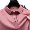 High End luksus 2023 Summer New Ice Silk Men's Polo Shirt Wysokiej jakości solidne krótkie rękaw