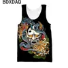 3d Horror Máscara Tatuagem Impresso Homens Vest Cool Street Persality Tops Summer Sleevel O-Neck Oversized Tank Tee Respirável Tops L2yj #