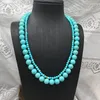 Ensemble de bijoux pour femmes, collier et boucles d'oreilles, perles rondes Turquoise, couches de perles, cadeaux d'anniversaire de mariage, mère et femme, élégants