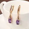 Boucles d'oreilles Kinel mode 585 or Rose longue pour les femmes goutte d'eau violet naturel Zircon boucle d'oreille bijoux fins cristal cadeau