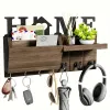 Rails 1pc Wall Hanging Storage Holder Wooden Wall Mounted Storage Rack with 7 Hooks Plant Mail Storage Organizer for Home Decor