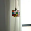 Figurines décoratives couleur baie vitrée en verre faite à la main, Cube créatif personnalisé, petite lampe suspendue