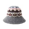 Wide Brim Hats Handmade Knitted Fisherman Cap Autumn Winter Geometrical Pattern Stretchy Bucket Hat Fashion Accessories