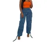 Kadın Kot Patchwork Kargo Pantolon Cepleri Yıkamak Orta Bel Fermuar Kış 2024 Hafif Strech High Street Loose