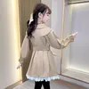 Jaquetas meninas longas trench coats moda inglaterra estilo blusão jaqueta menina primavera outono crianças rendas inferior hem roupas 3-12 y