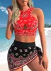Kvinnors badkläder Beach Bikini Cross Hanging Neck Two Piece Red Bohemian Style S-6XL
