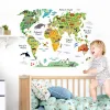 Autocollants aquarelle animaux carte du monde bricolage Stickers muraux pour garçons enfants chambre enfants chambre décoration murale autocollant pour salle de classe de maternelle