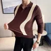 Men's Sweaters Street Trend Slim Lapel Sweater Cotton Korean Fashion Long Sleeve Knitted Jumper Pullover Autumn Spring Casual Men Clothes