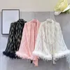 Kvinnors blusar 2024 Spring Stand Up Neck Flare ärmar Tie Skjorta Ribbon Feather Spliced ​​Loose Women Fashion Black Pink