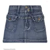 Kjolar sexiga smala jeans kjol kvinna mitt midja pärlor pocket cool retro denim mini kvinnor 2023 sommar streetwear damer