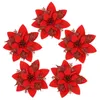 Decorações de natal 5 pçs glitter rosa flor artificial 14cm flores cabeça enfeites de árvore de natal feliz decoração ano para casa