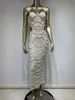 Casual Dresses Women Luxury Sexy V Neck White Pearl Beading Cut Out Maxi Long Bodycon Gowns Dress Birthday Elegant Evening Party Club