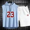 New Summer Men's Two Piece Set CasualT-Shirt e Shorts Set Mens Sports Suit Fi Manga Curta Treino Com Capuz T-shirt h4qr #