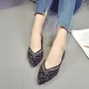 Casual Schoenen Zilver Glitter Ballet Flats Vrouwen Puntschoen Metalen Kettingen Muilezels V Open Lovertjes Espadrilles Zapatos De Mujer Y558