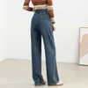 Jeans in seta lucida a gamba larga a vita alta per donna autunno nuovo tubo dritto con copertura ampia cavallo sottile e pantaloni lavanti a figura piccola