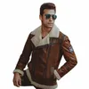 Veste en cuir véritable pour hommes, fausse fourrure de mouton, moto, peau de porc, bombardier en cuir véritable, manteau d'aviateur pour hommes z6Sh #