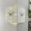Väggklockor 3d hörnklocka heminredning dubbel ansikte stort led modern design vardagsrum dekoration stum reloj de pared